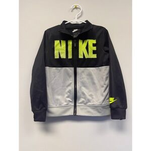 Nike Boys 4T Full Zip Track Jacket Black Grey Neon Lime Athletic Coat READ